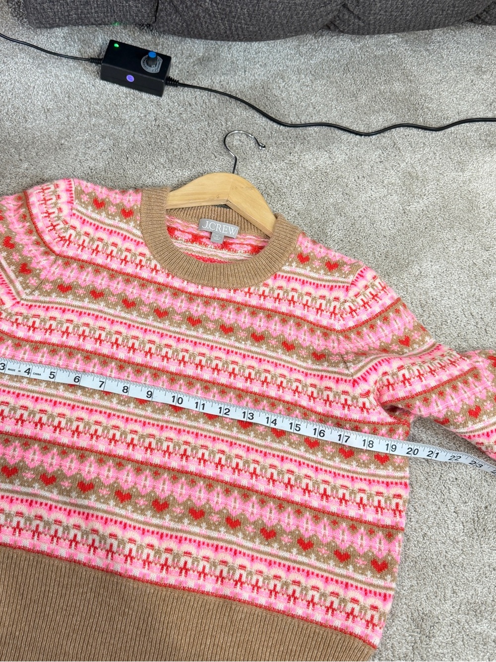 NWT J. Crew Shrunken Fair Isle Crewneck Sweater Lambswool Blend in Pink Brown M - Picture 9 of 10